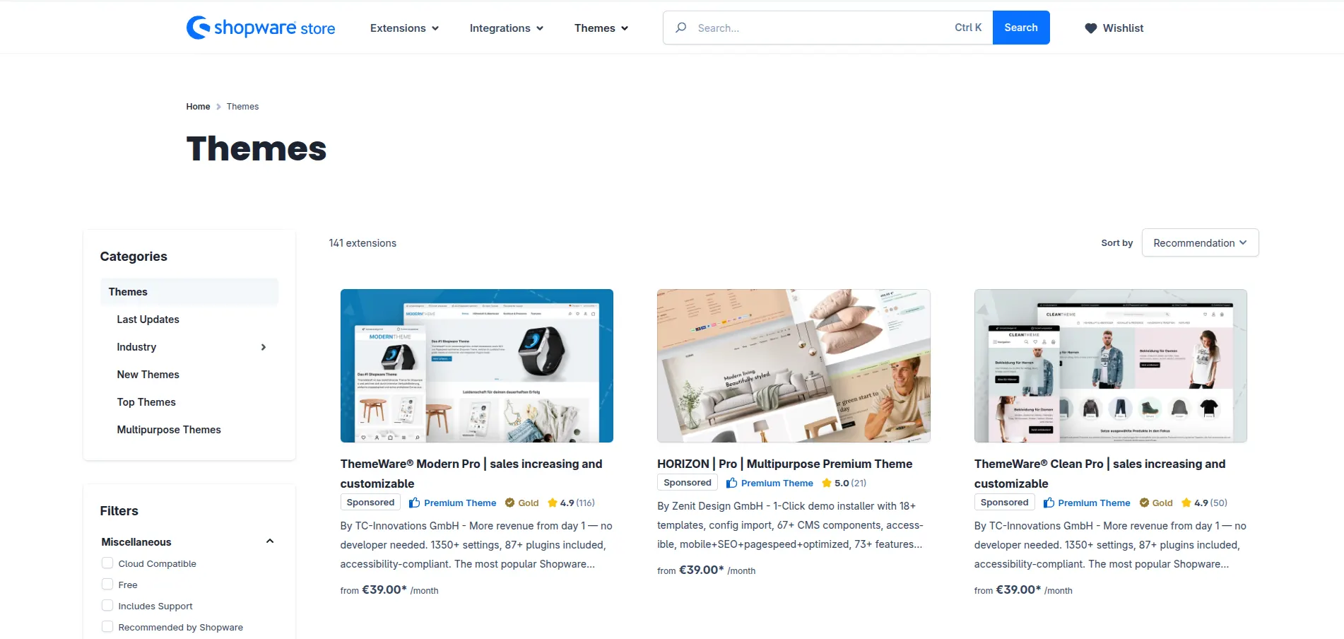 Shopware theme store