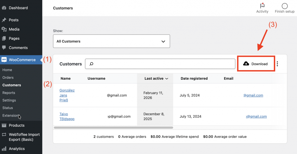 1 como exportar clientes de woocommerce​