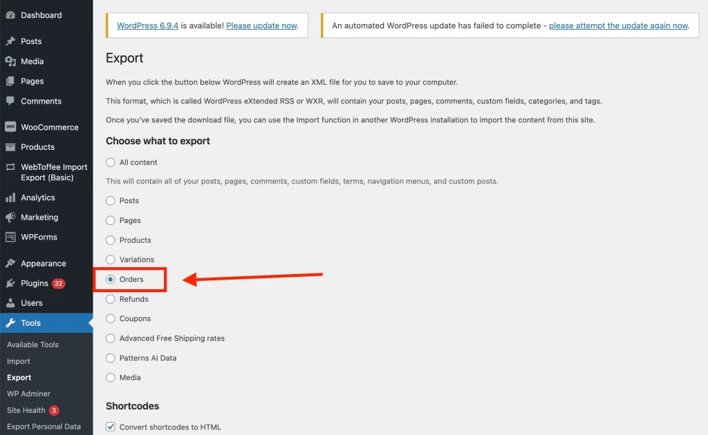4 method 3 export orders to xml