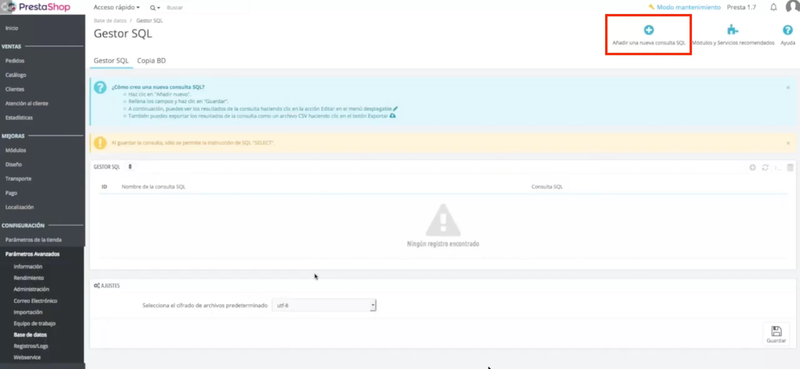 2 añadir una nueva consulta sql