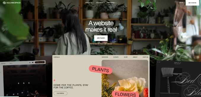 Interfaz del creador de sitios web de Squarespace mostrando una plantilla profesional