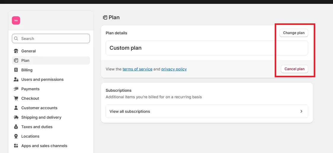 shopify cancelar subscripcion