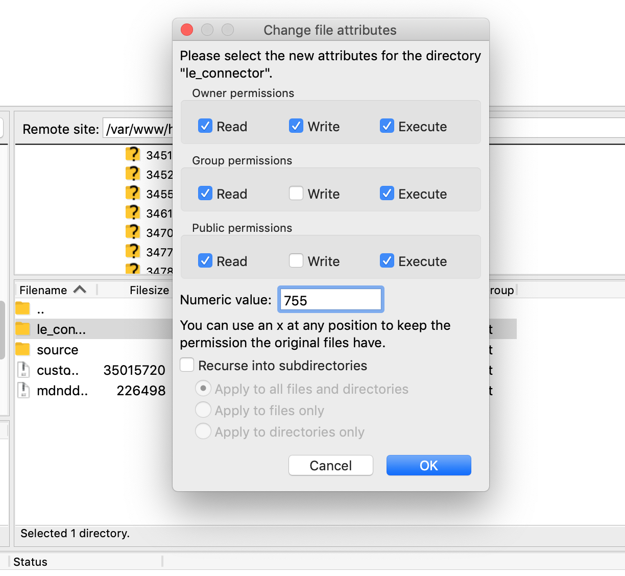Set up permission for root folder