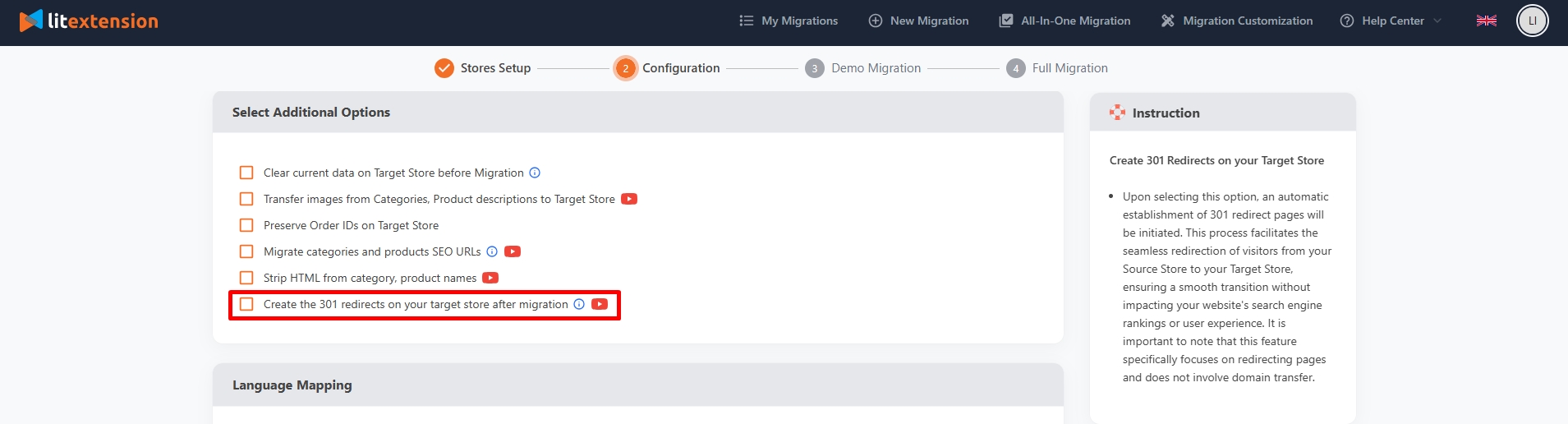 Create 301 Redirects with LitExtension