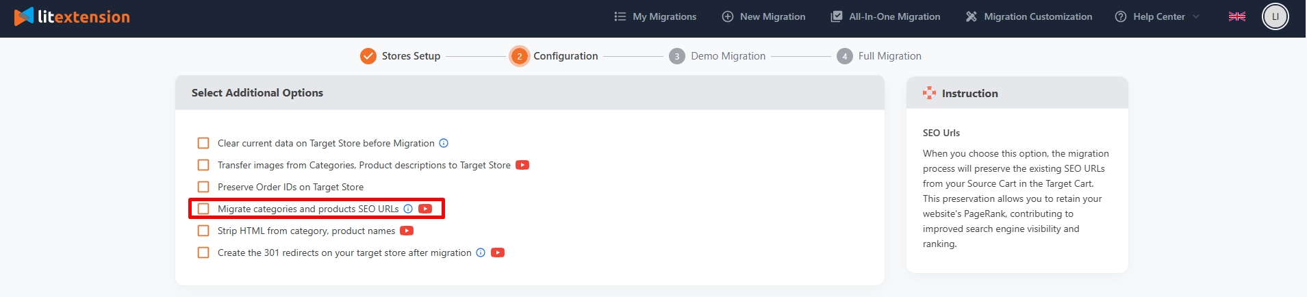 Migrate SEO URL with LitExtension