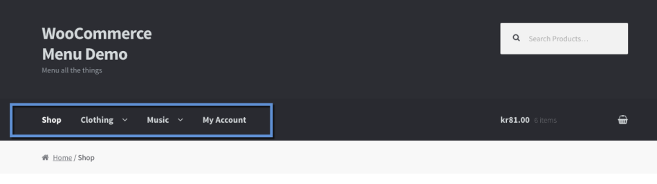 WooCommerce Menu Demo