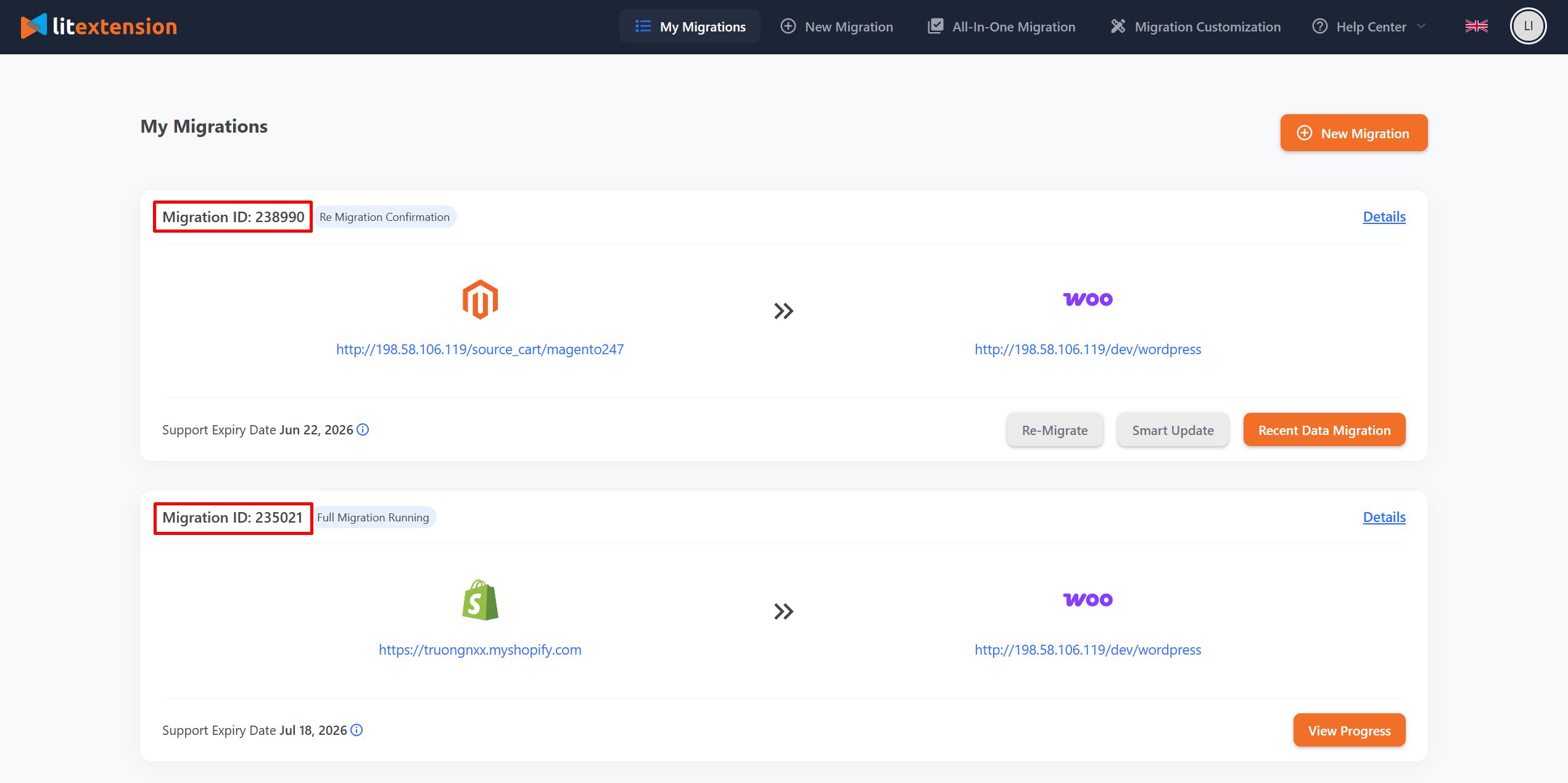 LitExtension migration ID