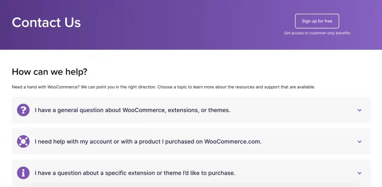Entre em contato com o WooCommerce para obter suporte