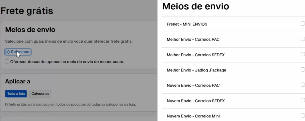 2 meios de envio incluídos na promoção