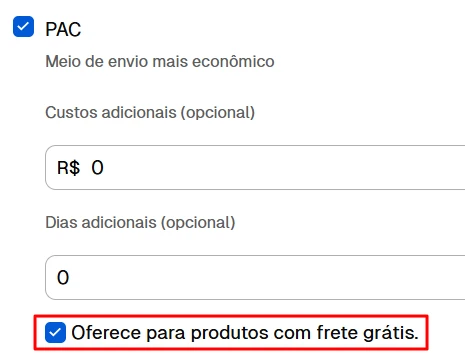 9 oferecer para produtos com frete grátis