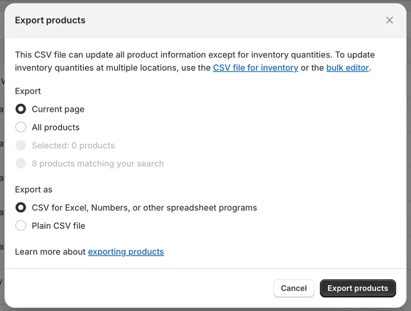 How to export Shopify product CSV