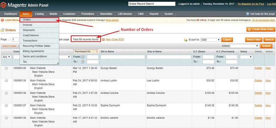 How to check number of order on Magento 