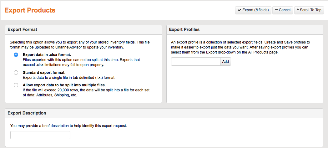 export data to CSV Files from Channel Advisor
