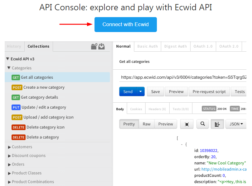 get API from Ecwid