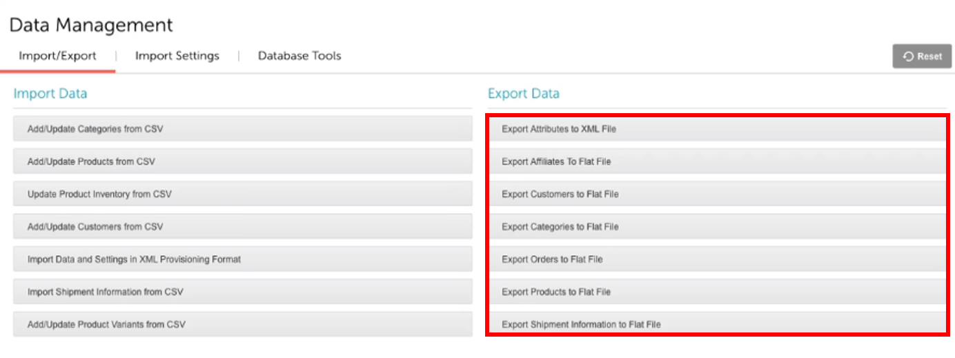 Miva Merchant's Export Data section