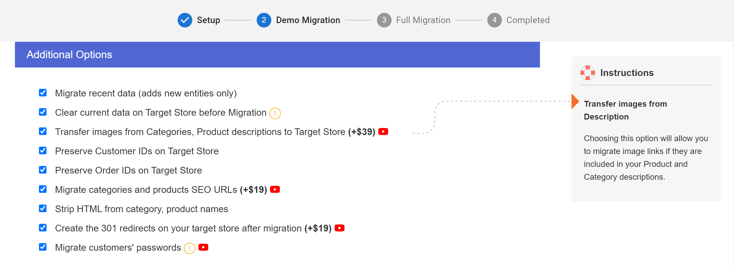 Additional Options for migration