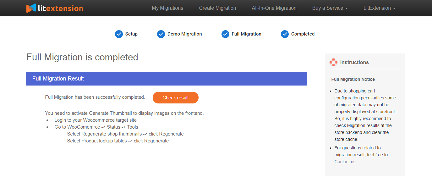check result after the migration