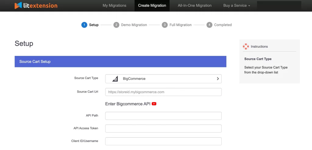 Set up Source Cart  BigCommerce 