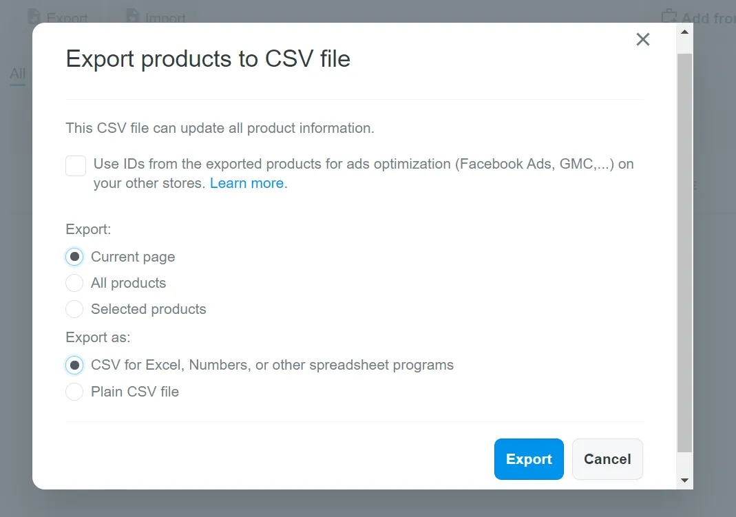 Shopbase csv files export