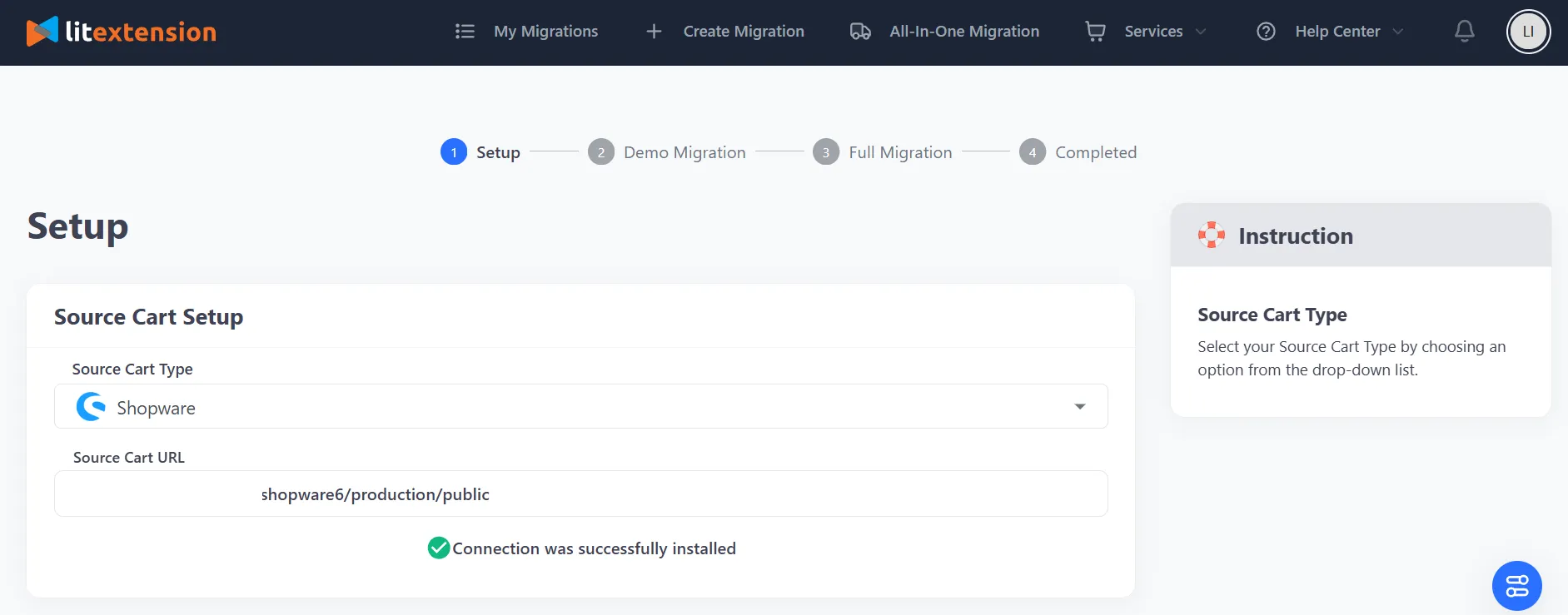 Source cart setup remigrate