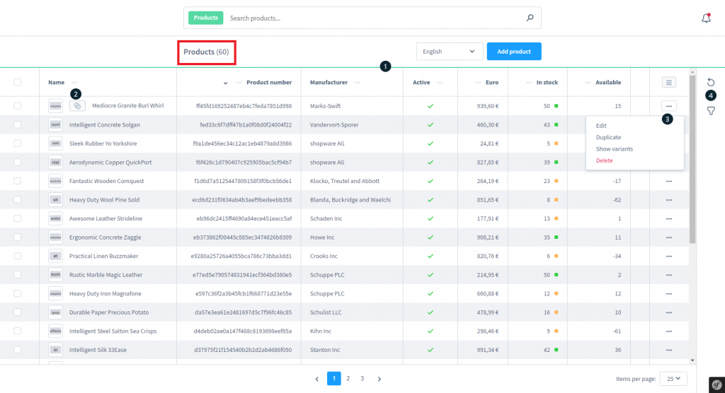 Products number Shopware