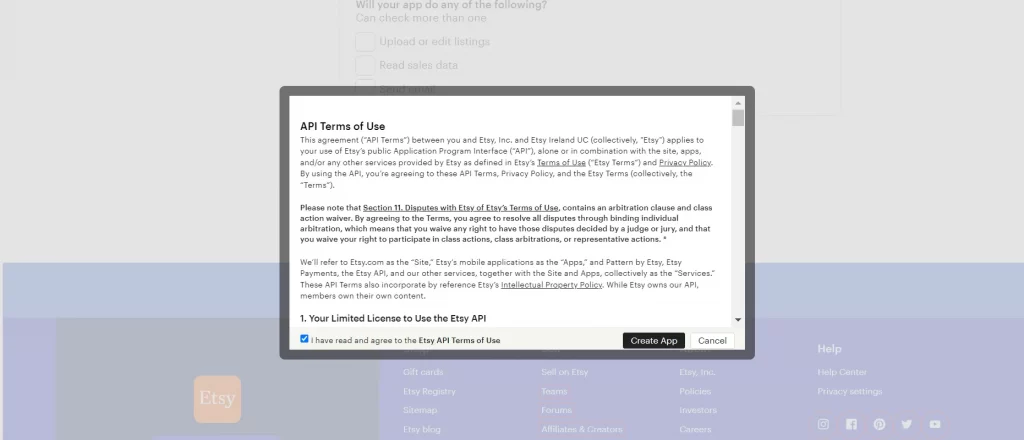 API Terms of Use on Etsy