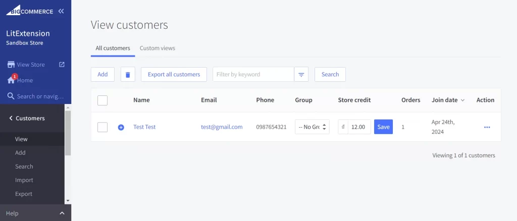 bigcommerce view customers