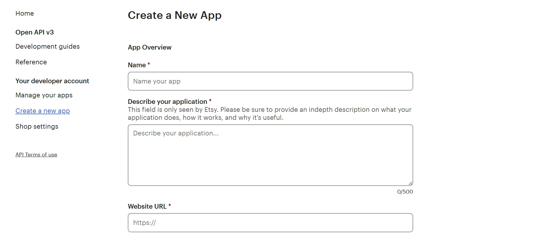 create a new app etsy create etsy new app