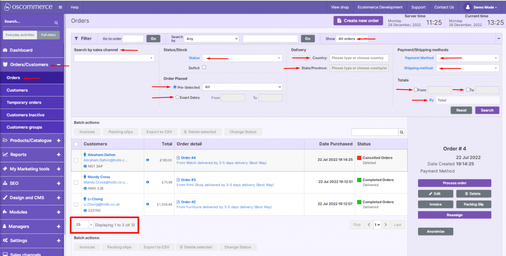 orders checking oscommerce