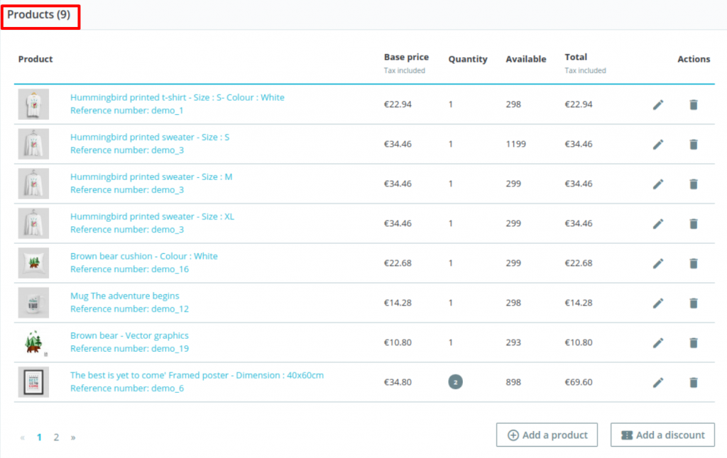 Number of products PrestaShop