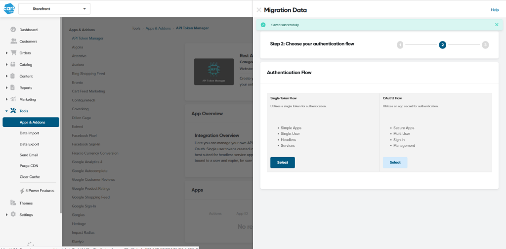 Select authentication flow for API app