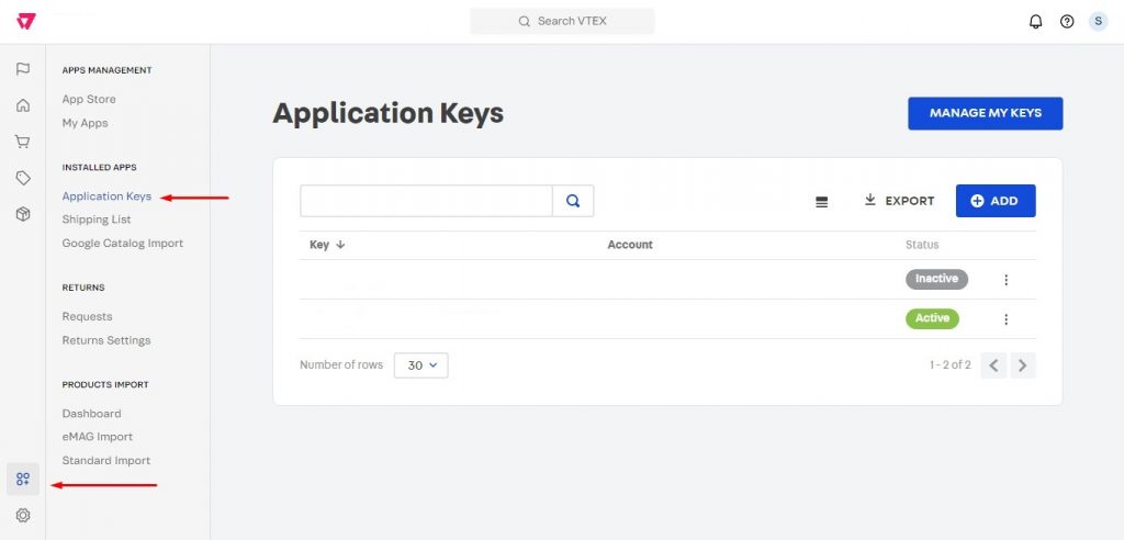 VTEX Application Keys