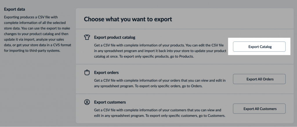 Export catalog Ecwid