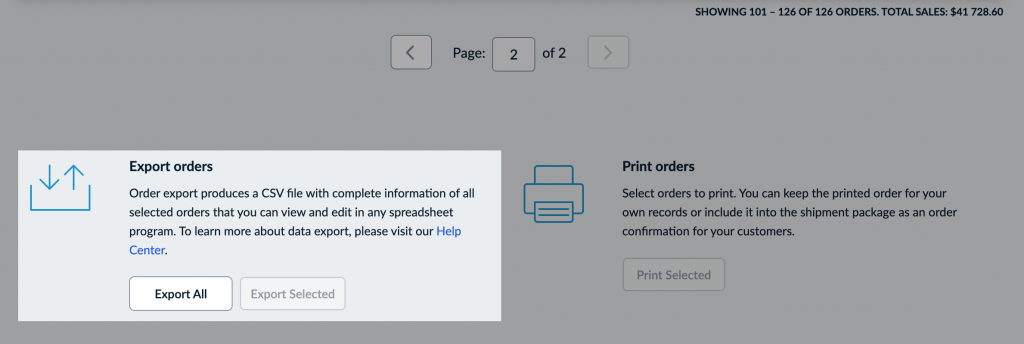 Export orders Ecwid