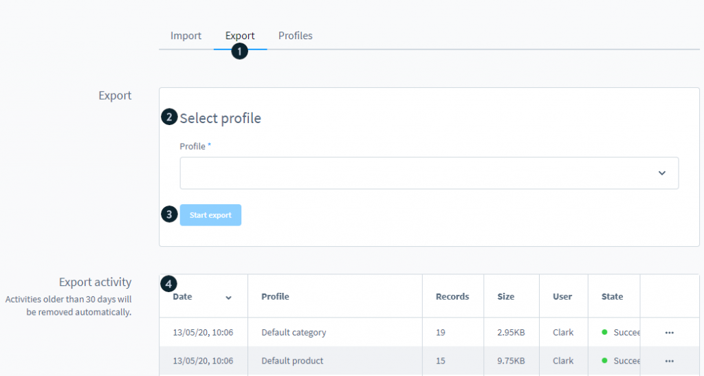 Export overview shopware