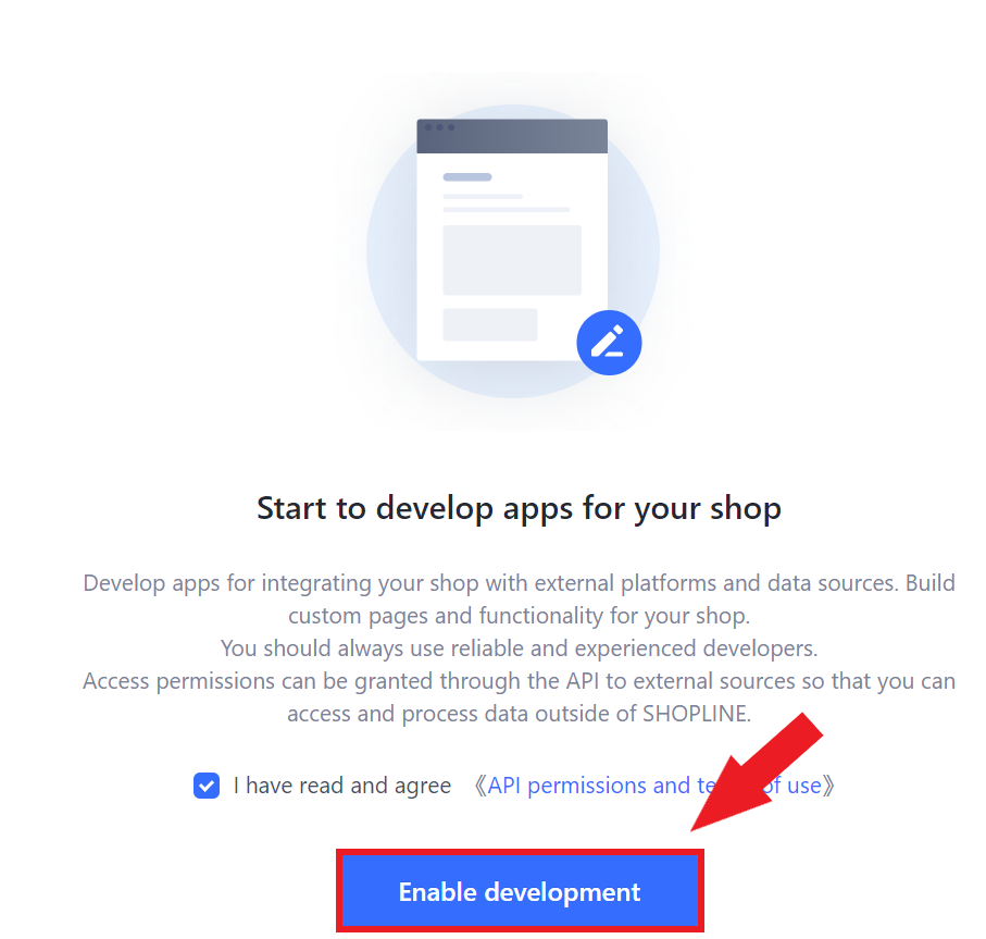 Enable development Shopline