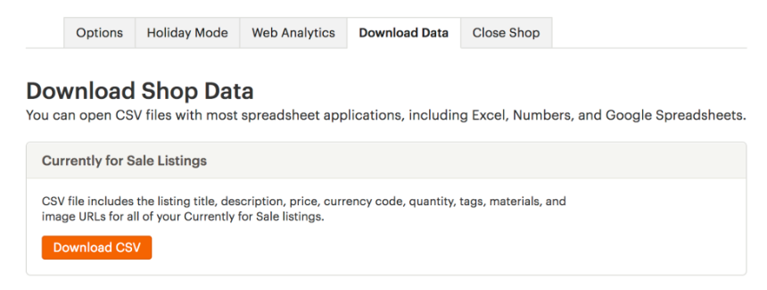 Export Etsy product data