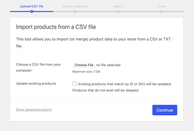 Import WooCommerce CSV file