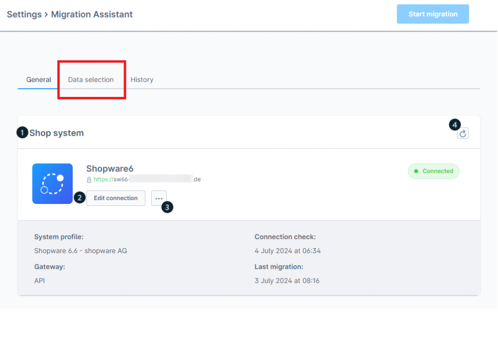 Step 2 (cont). Confirm the migration info in the "Overview" section, then go to the "Data Collection" tab.