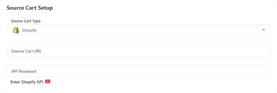 Set up Shopify as your Source Cart type
