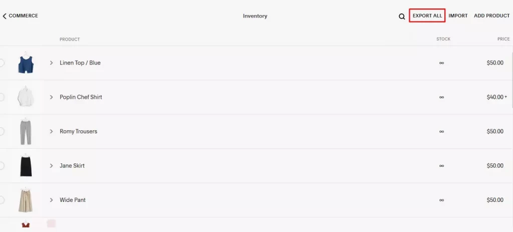 Exporting Squarespace Product Data