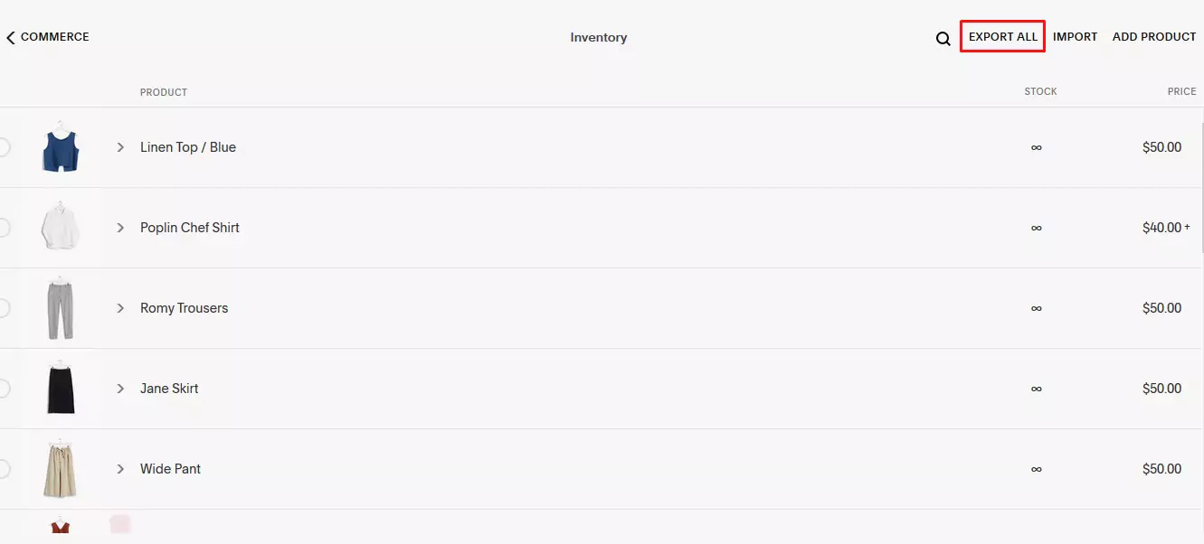 Exporting Squarespace Product Data