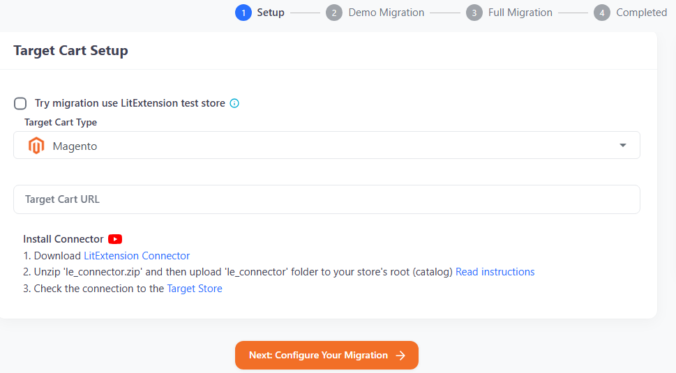 Step 1 (cont). Set up your Magento cart. 