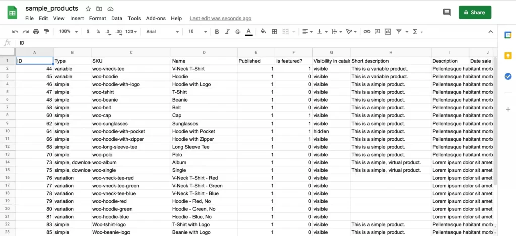 Replace the example data with your own product details