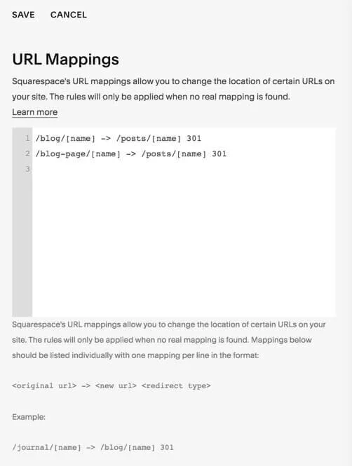 Create 301 redirects in Squarespace