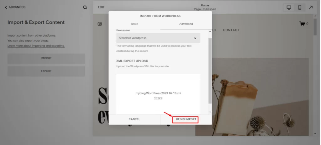 Upload XML file & Click "Begin Import"