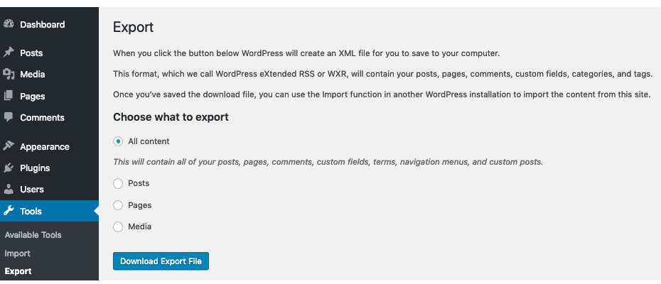 Export WordPress Content (XML)
