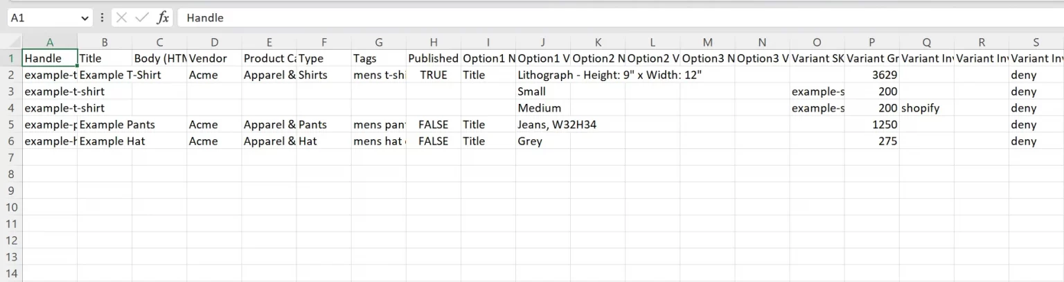 shopify csv import template Shopify Import Products CSV Template