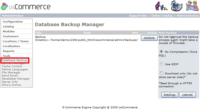Create a full database backup of your osCommerce store.