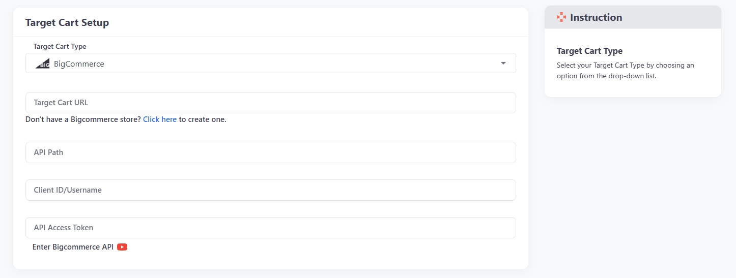 select bigcommerce as target cart